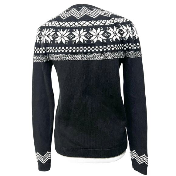 Talbots Snowflake Fair Isle Cardigan Cotton Blend Black & White Women's XS - Picture 6 of 9
